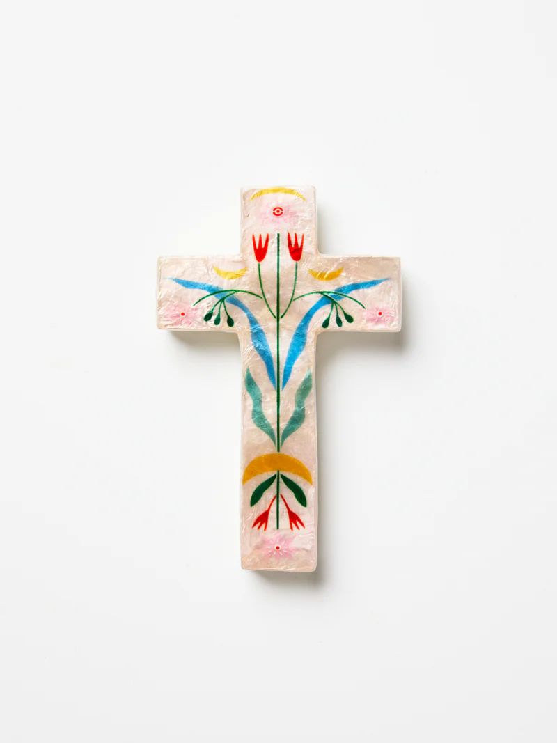 JONES & CO Fable Pink Floral Small Cross WALL ART - Zabecca Living