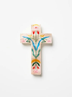 JONES & CO Fable Pink Floral Small Cross WALL ART - Zabecca Living