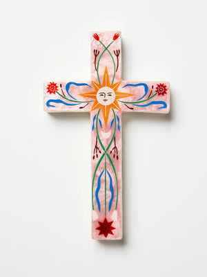 JONES & CO Fable Pink Sun Large Cross WALL ART - Zabecca Living