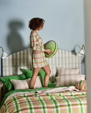 KIP & CO Organic Cotton Long Sleeve Nightie - Pistachio Tartan Sleepwear - Zabecca Living