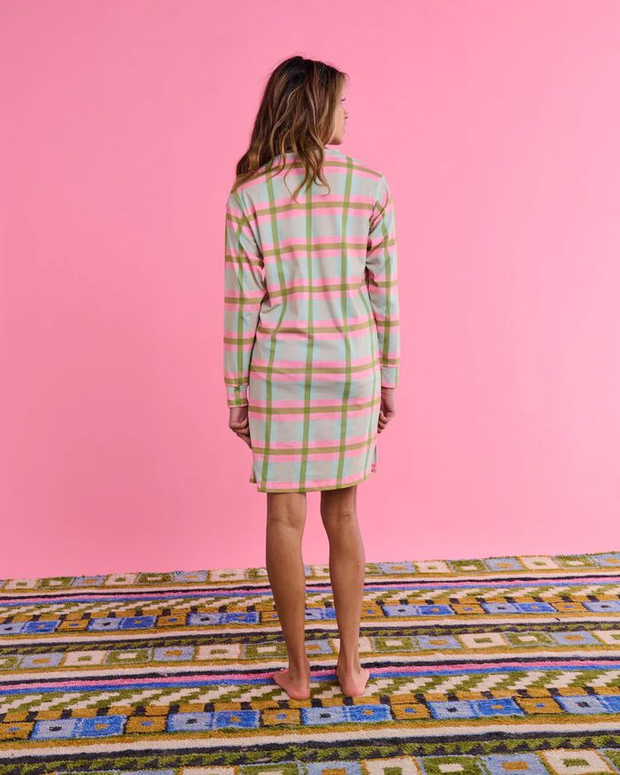 KIP & CO Organic Cotton Long Sleeve Nightie - Pistachio Tartan Sleepwear - Zabecca Living