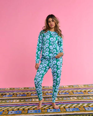 KIP & CO Organic Cotton Long Sleeve Pyjama Top & Slouch Pant Set - Tumbling Flowers Sleepwear - Zabecca Living