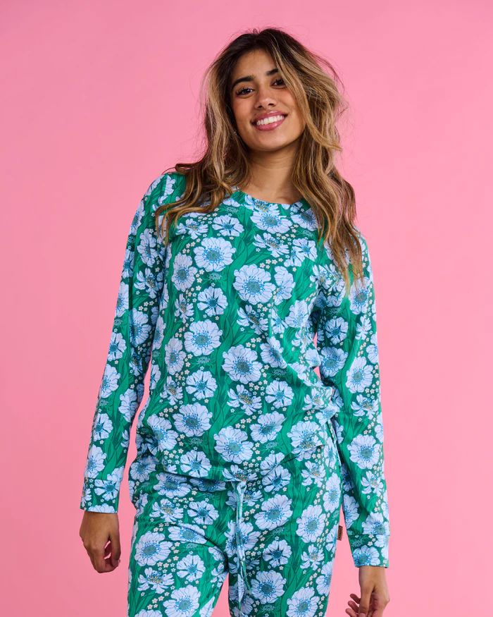 KIP & CO Organic Cotton Long Sleeve Pyjama Top & Slouch Pant Set - Tumbling Flowers Sleepwear - Zabecca Living