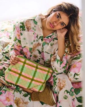 KIP & CO Quilted Cotton Toiletry Purse - Pistachio Tartan toiletry bag - Zabecca Living