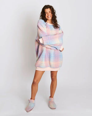 KIP & CO Sherpa Adult Oversized Bedtime Sweater - Pastel Dreams Tartan Sleepwear - Zabecca Living