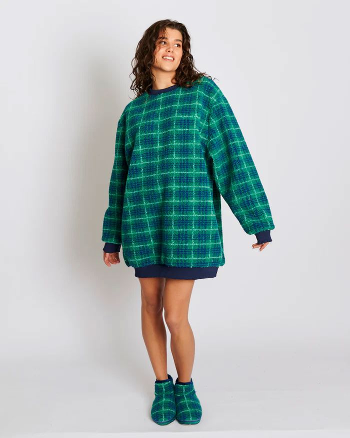 KIP & CO Sherpa Adult Oversized Bedtime Sweater - Wilderness Tartan Sleepwear - Zabecca Living