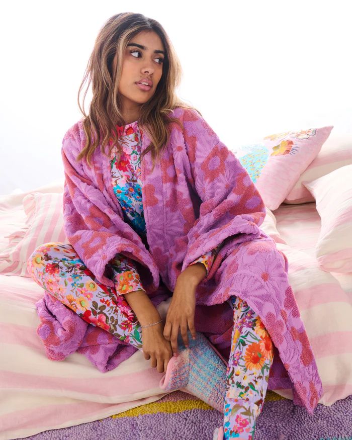 KIP & CO Terry Bath Robe - Peach Fleur Sleepwear - Zabecca Living