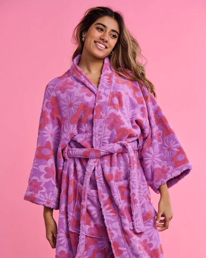 KIP & CO Terry Bath Robe - Peach Fleur Sleepwear - Zabecca Living