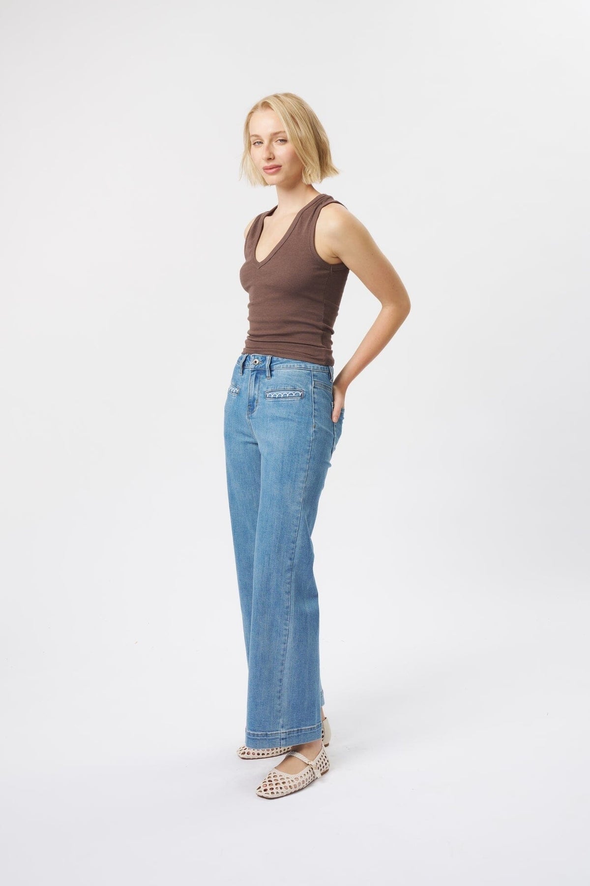 KIREINA Freya Jean Scallop Pocket - 70s Blue JEANS - Zabecca Living