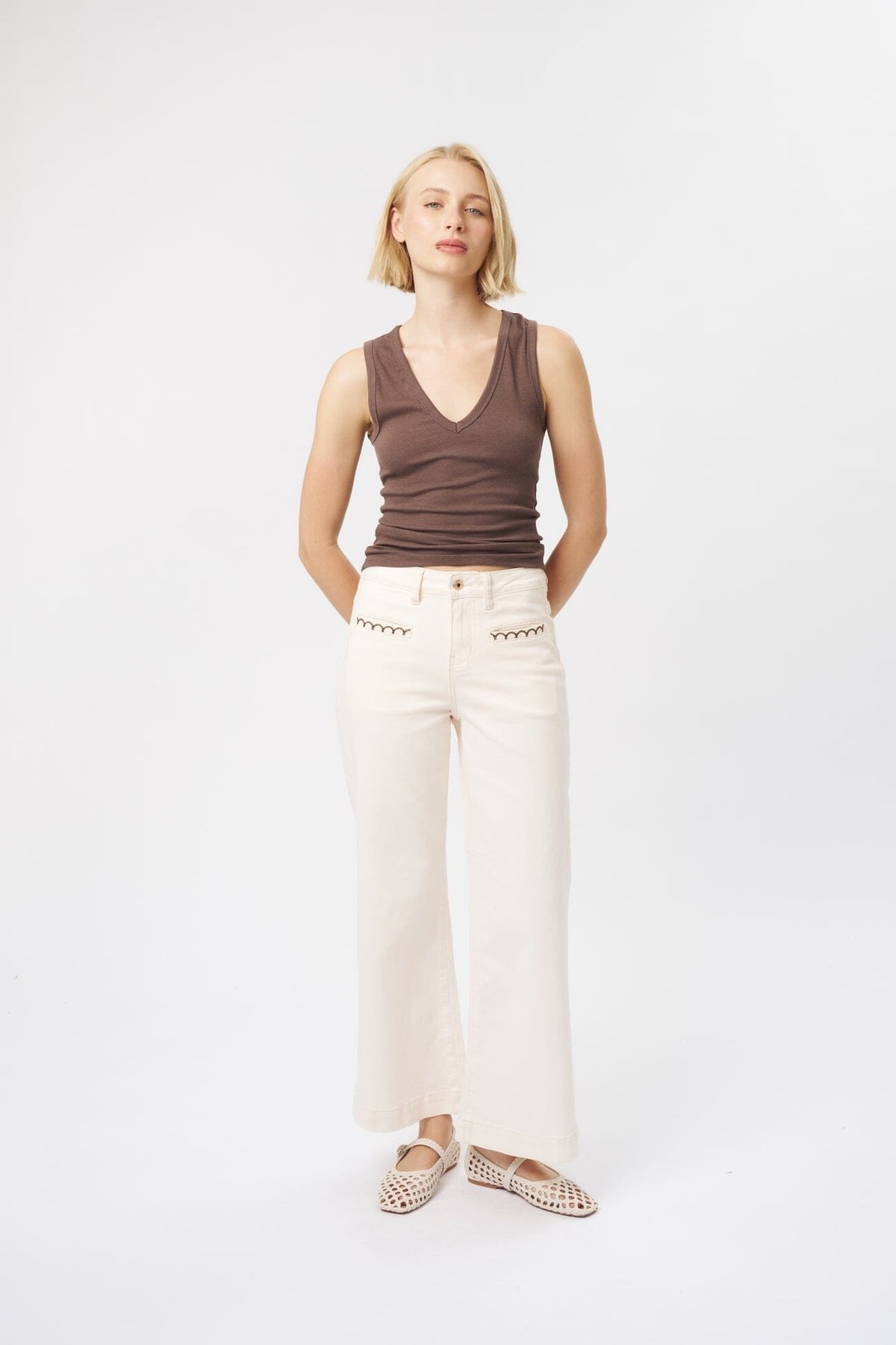 KIREINA Freya Jean Scallop Pocket - Ecru JEANS - Zabecca Living