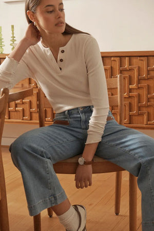 KIREINA Freya Leather Pocket Jean - 70s Blue JEANS - Zabecca Living