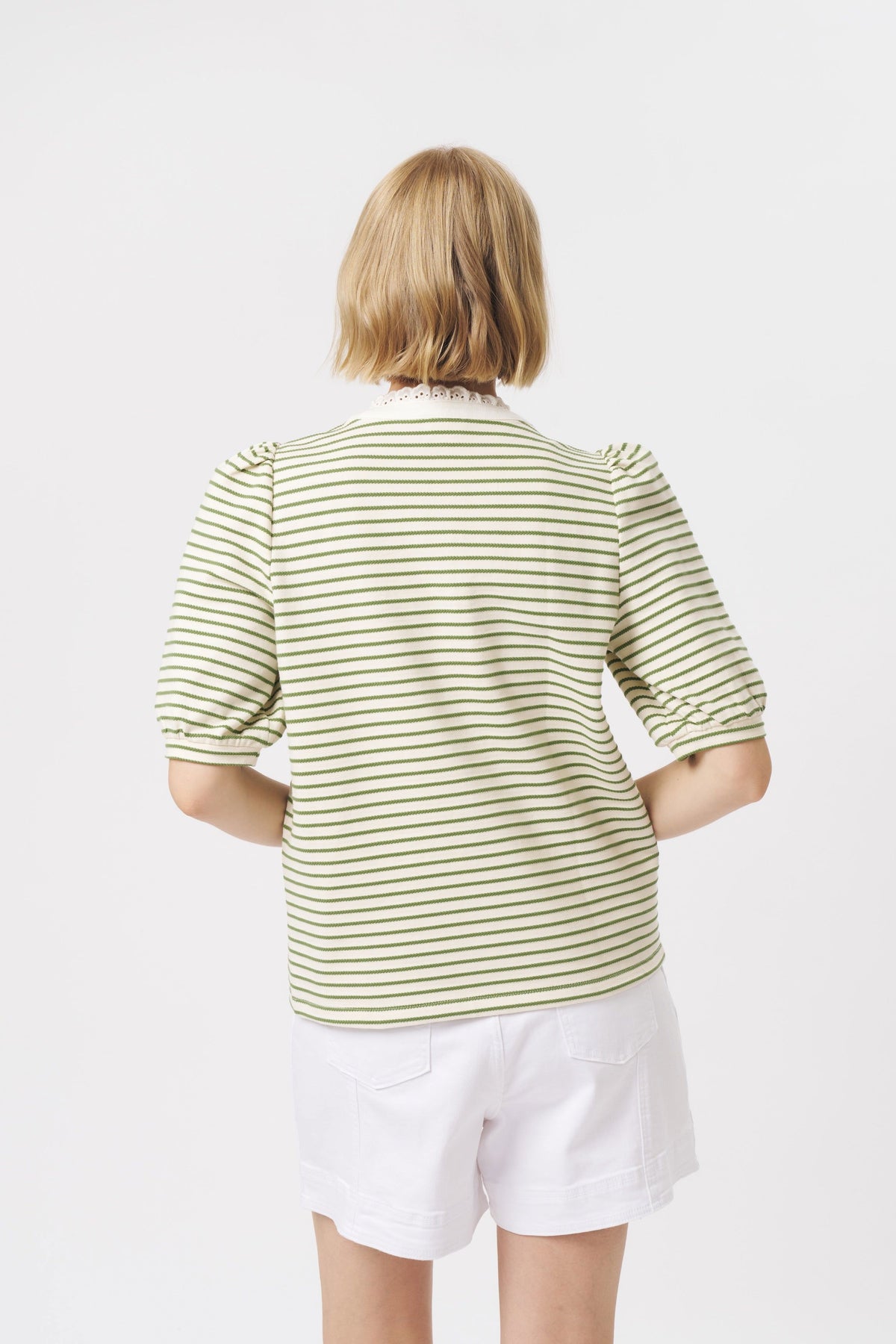KIREINA Jacqueline Top -White with Green Stripe vest - Zabecca Living