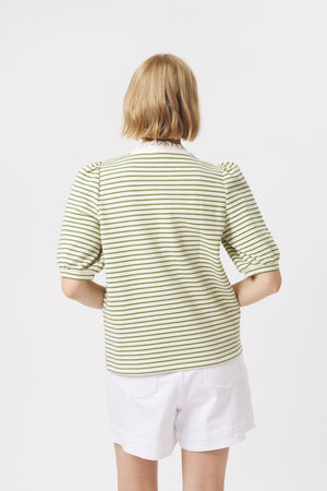 KIREINA Jacqueline Top -White with Green Stripe vest - Zabecca Living
