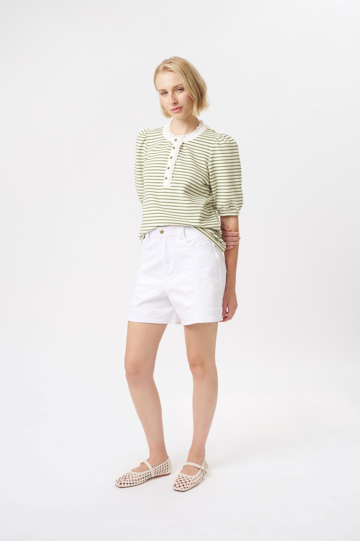 KIREINA Jacqueline Top -White with Green Stripe vest - Zabecca Living