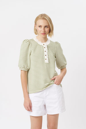 KIREINA Jacqueline Top -White with Green Stripe vest - Zabecca Living
