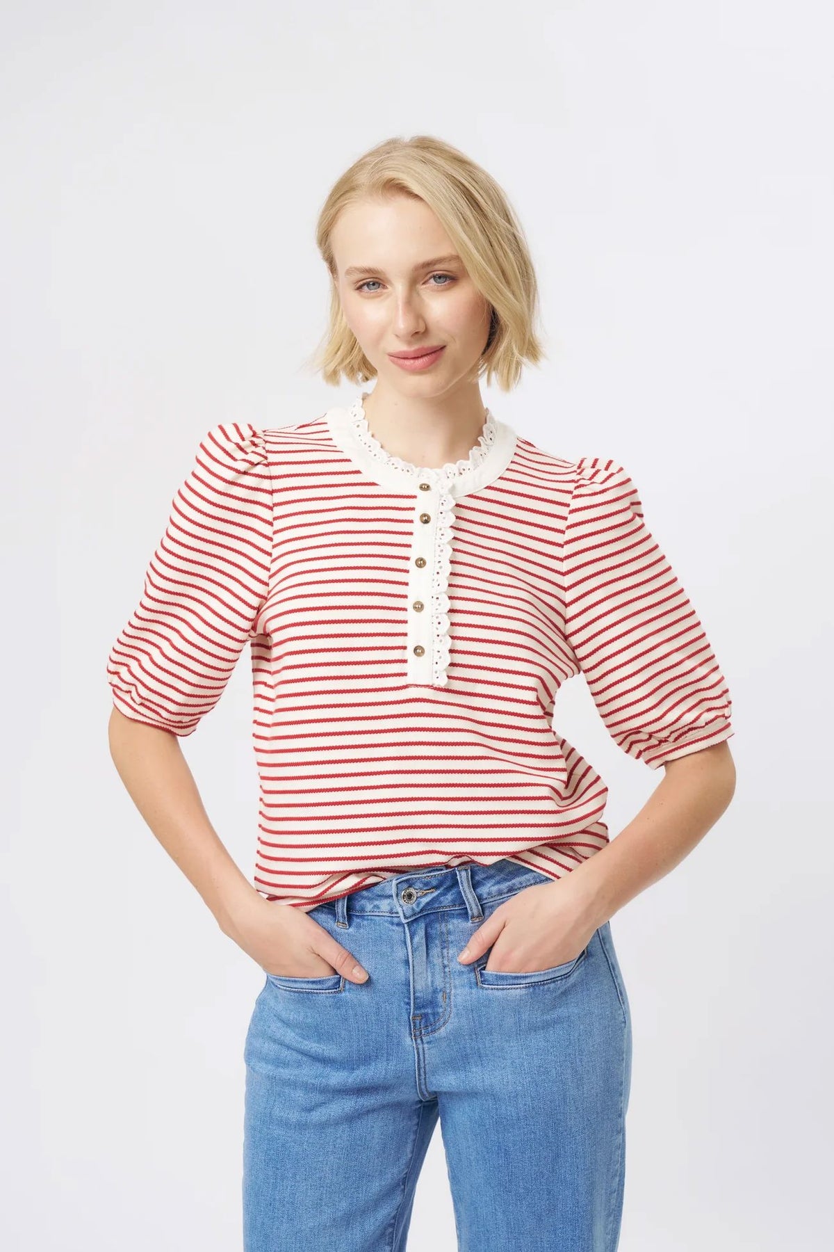 KIREINA Jacqueline Top -White with Red Stripe vest - Zabecca Living