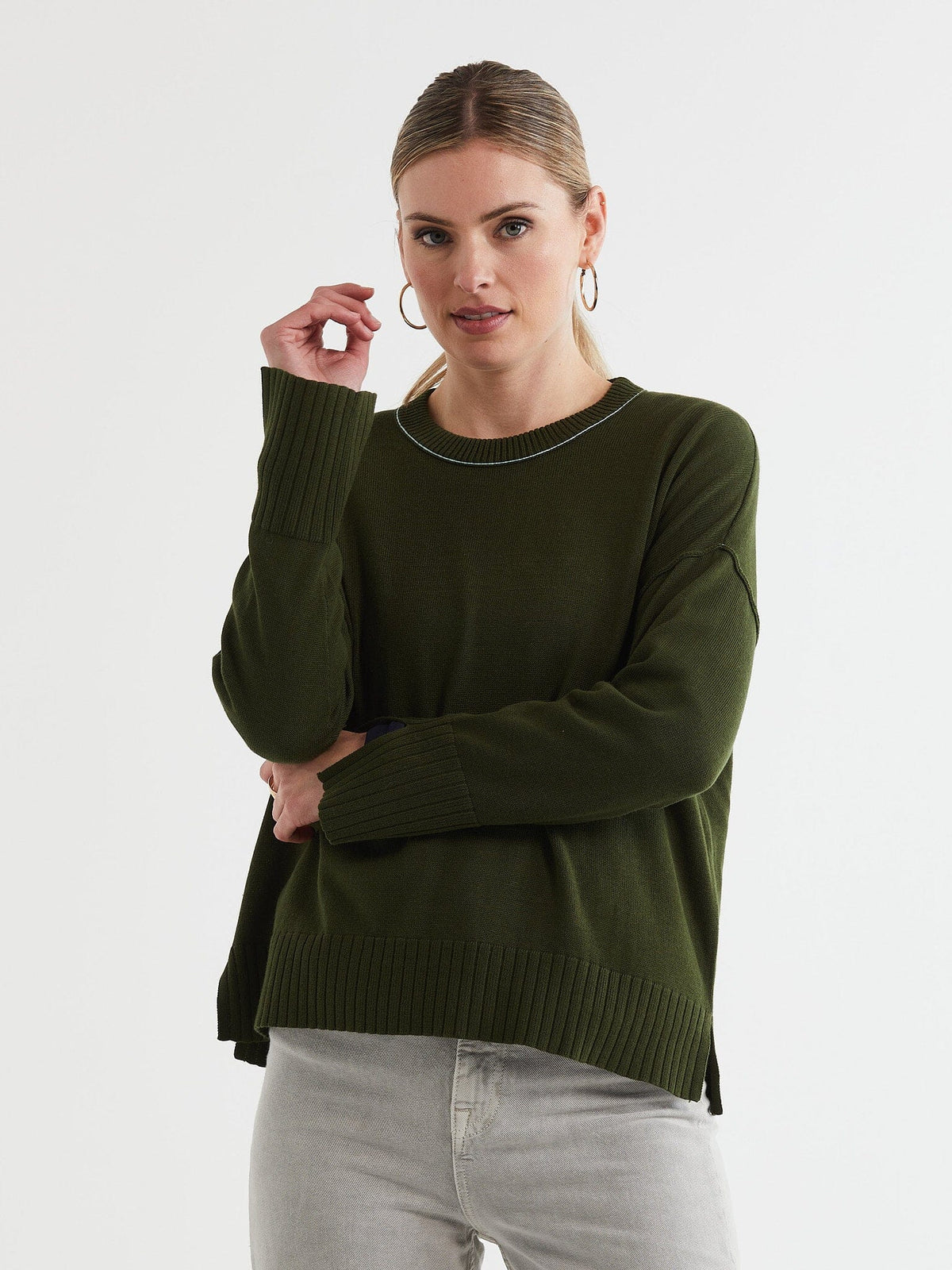 LD & Co Basic Crew Jumper - Olive Jumpers + Knitwear - Zabecca Living