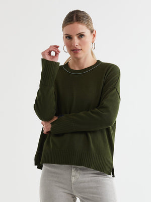 LD & Co Basic Crew Jumper - Olive Jumpers + Knitwear - Zabecca Living