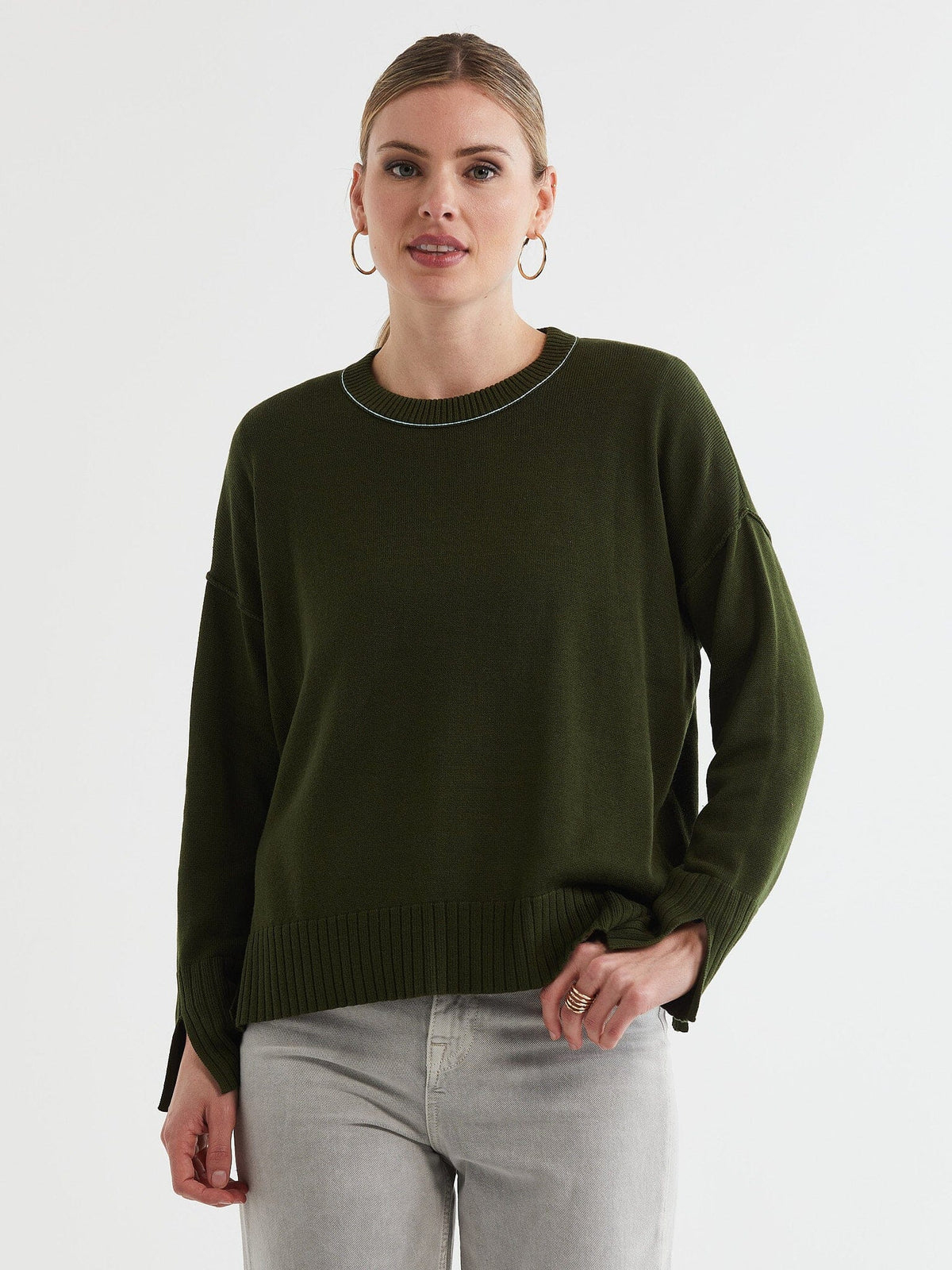 LD & Co Basic Crew Jumper - Olive Jumpers + Knitwear - Zabecca Living