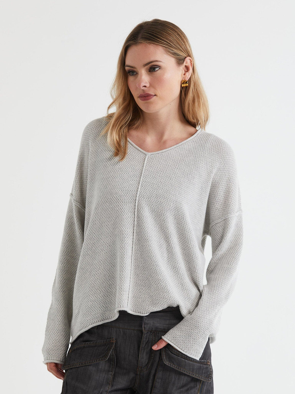 LD & Co Birdseye V Jumper - Ice Jumpers + Knitwear - Zabecca Living