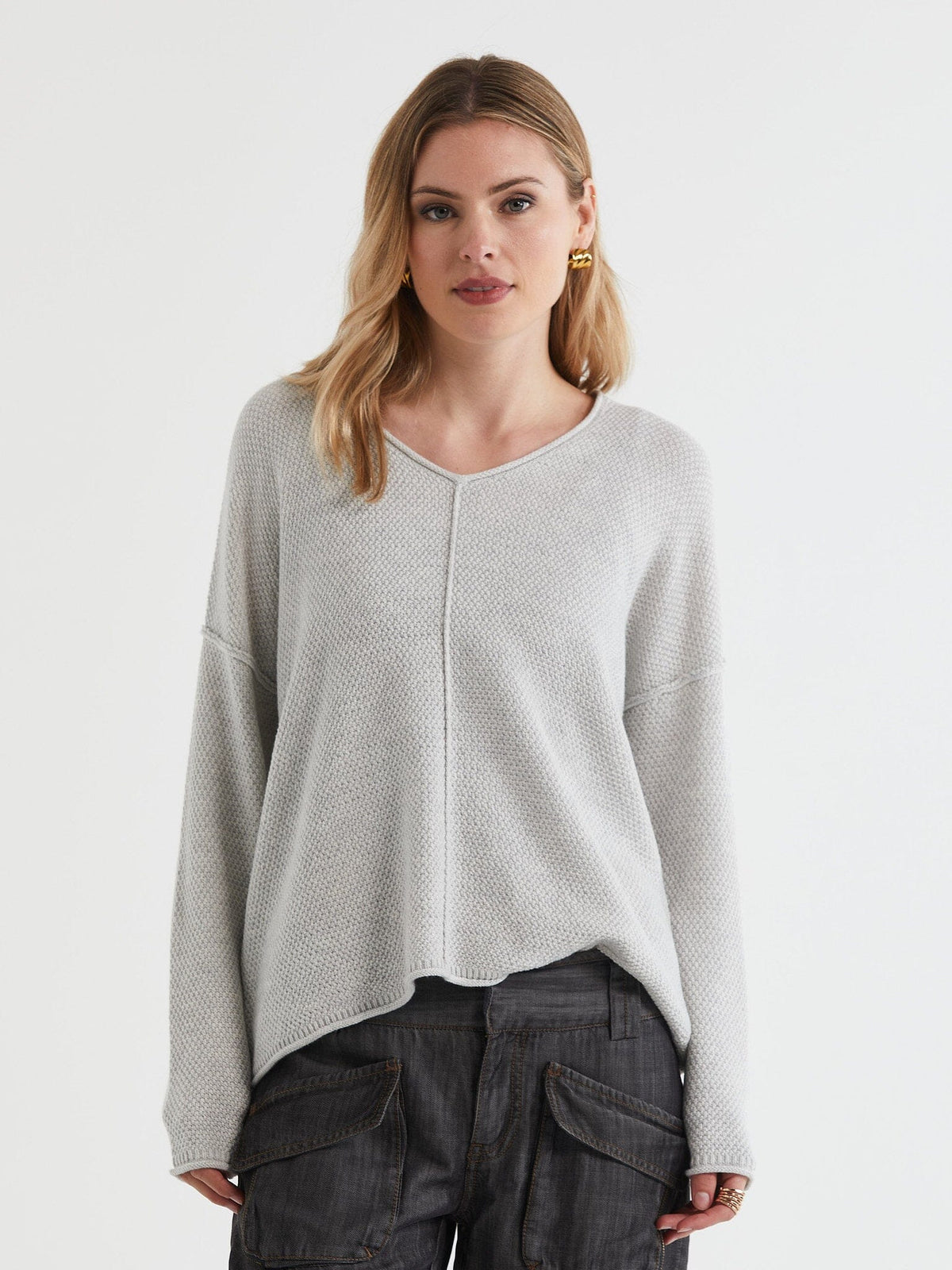 LD & Co Birdseye V Jumper - Ice Jumpers + Knitwear - Zabecca Living