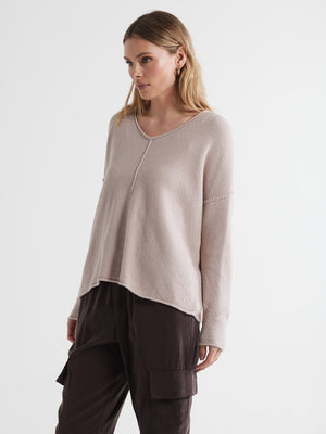 LD & Co Birdseye V Jumper - Oat Jumpers + Knitwear - Zabecca Living
