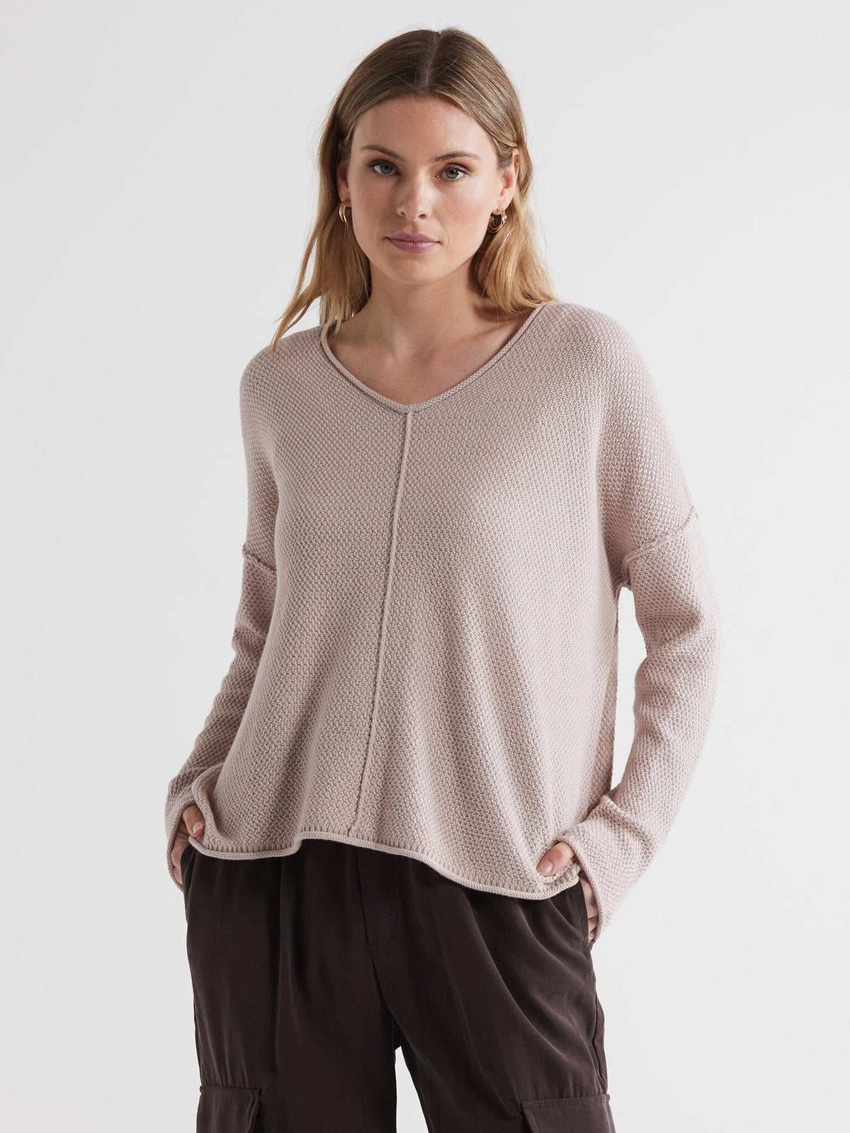 LD & Co Birdseye V Jumper - Oat Jumpers + Knitwear - Zabecca Living