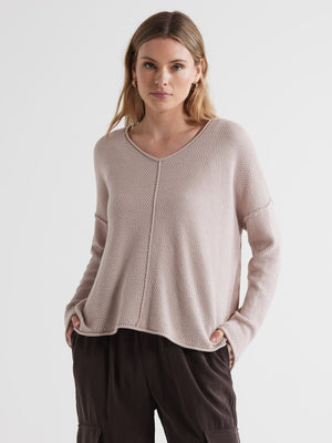 LD & Co Birdseye V Jumper - Oat Jumpers + Knitwear - Zabecca Living