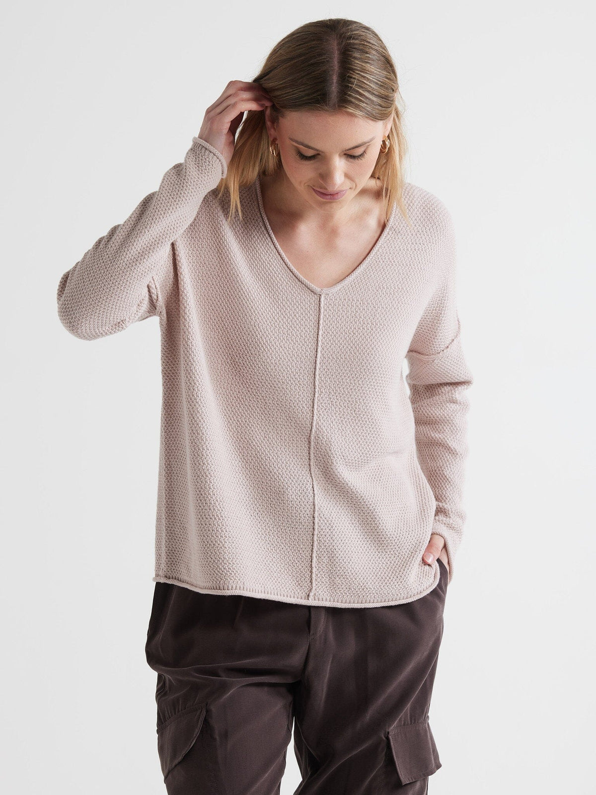 LD & Co Birdseye V Jumper - Oat Jumpers + Knitwear - Zabecca Living