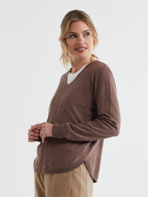 LD & Co Rounded Bottom V-Neck Jumper - Bark Jumpers + Knitwear - Zabecca Living