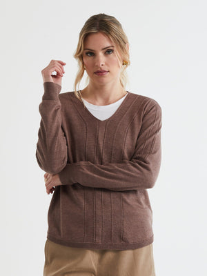 LD & Co Rounded Bottom V-Neck Jumper - Bark Jumpers + Knitwear - Zabecca Living