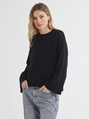 LD & Co Wide Sleeve Crew Jumper - Black Jumpers + Knitwear - Zabecca Living