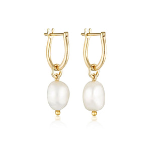 LINDA TAHIJA Baroque Pearl Basic Hoop Earrings - Gold Plated Earrings - Zabecca Living