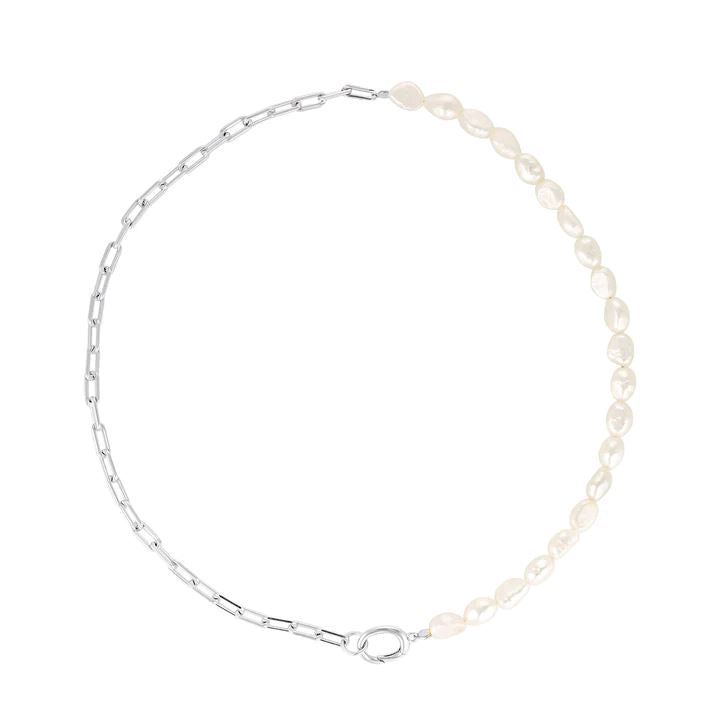 LINDA TAHIJA Paperclip Baroque Pearl Necklace - Sterling Silver Necklace - Zabecca Living