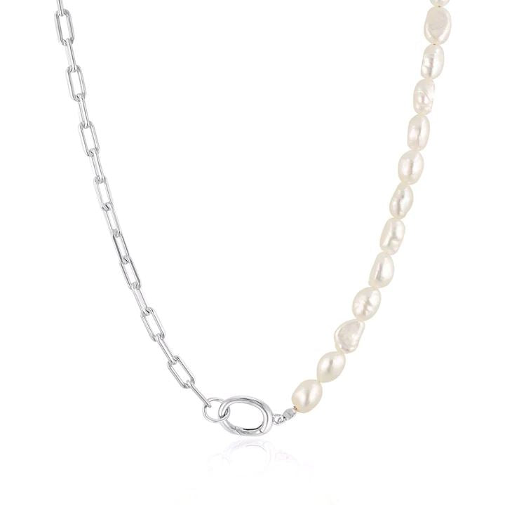 LINDA TAHIJA Paperclip Baroque Pearl Necklace - Sterling Silver Necklace - Zabecca Living