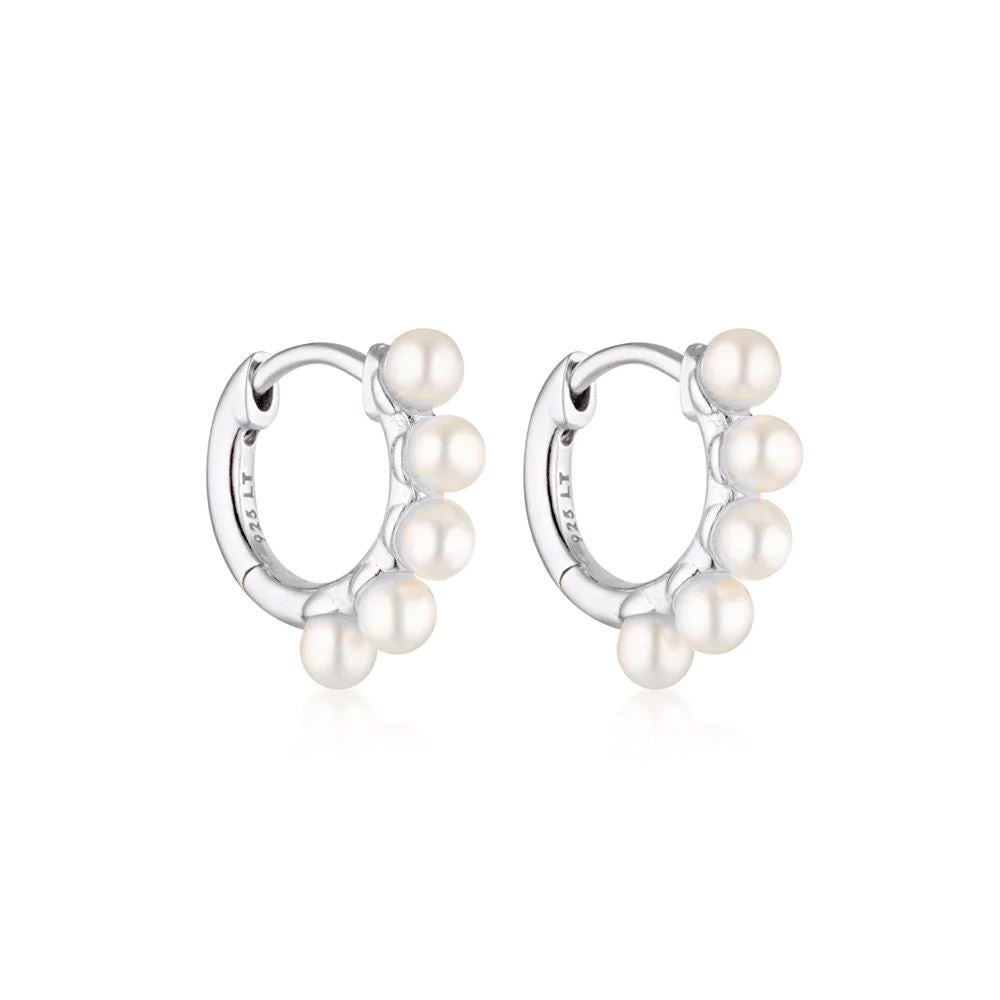 LINDA TAHIJA Wake Pearl Huggie Earrings - Sterling Silver Earrings - Zabecca Living
