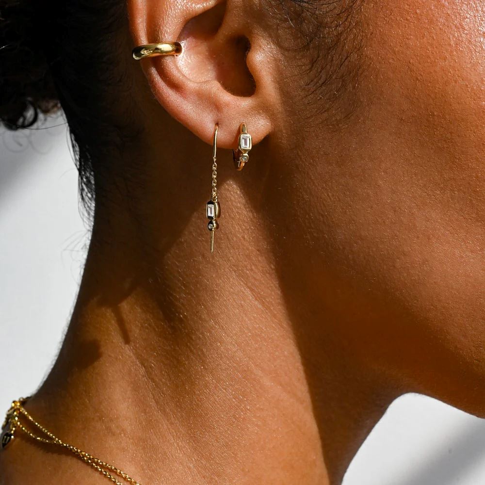 LINDA TAHIJA White Topaz Form Huggie Earrings - Sterling Silver Earrings - Zabecca Living