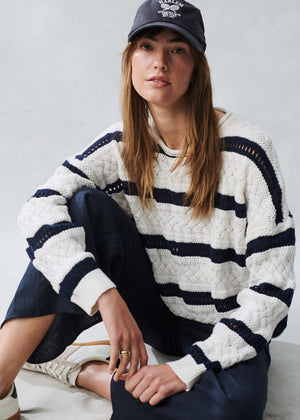 LITTLE LIES Arty Sweater - Navy Stripe Jumpers + Knitwear - Zabecca Living