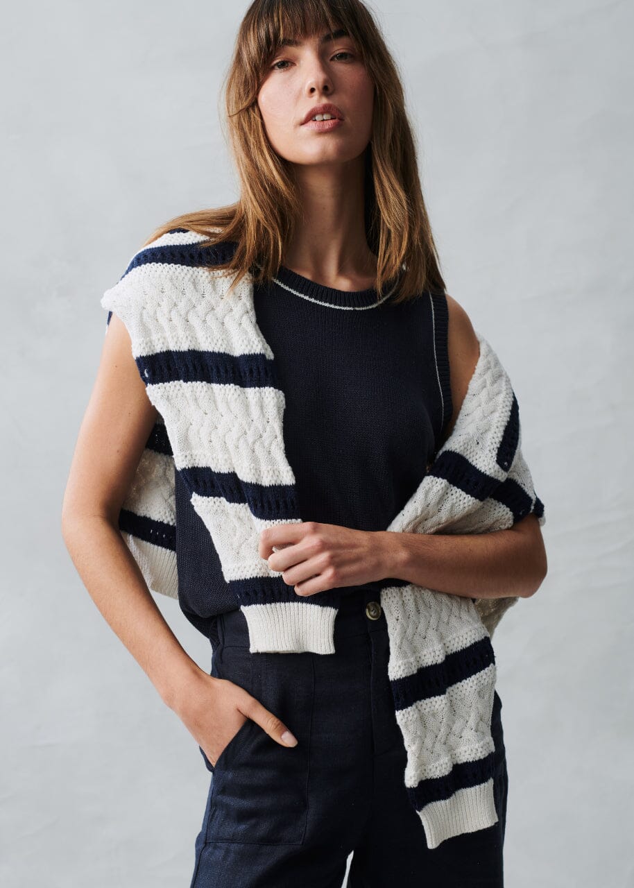 LITTLE LIES Arty Sweater - Navy Stripe Jumpers + Knitwear - Zabecca Living
