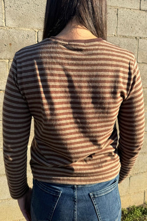 LITTLE LIES Athena Stripe Long Sleeve - Brown Long Sleeve Tee - Zabecca Living