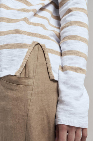 LITTLE LIES Bobbi Top - White / Camel Jumpers + Knitwear - Zabecca Living