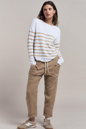 LITTLE LIES Bobbi Top - White / Camel Jumpers + Knitwear - Zabecca Living