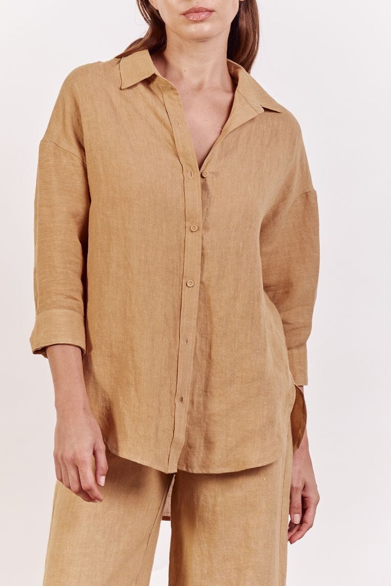 LITTLE LIES Boyfriend Shirt - Camel Shirts & Blouses - Zabecca Living