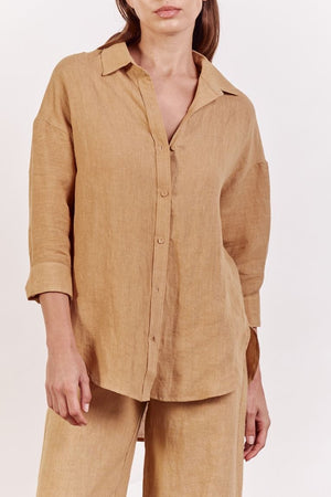 LITTLE LIES Boyfriend Shirt - Camel Shirts & Blouses - Zabecca Living