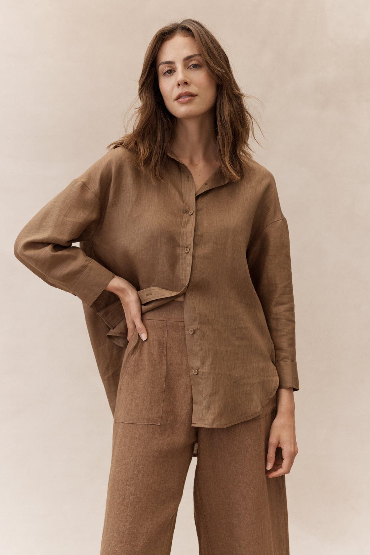 LITTLE LIES Boyfriend Shirt - Mocha Shirts & Blouses - Zabecca Living