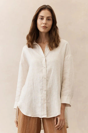 LITTLE LIES Boyfriend Shirt - Natural Shirts & Blouses - Zabecca Living