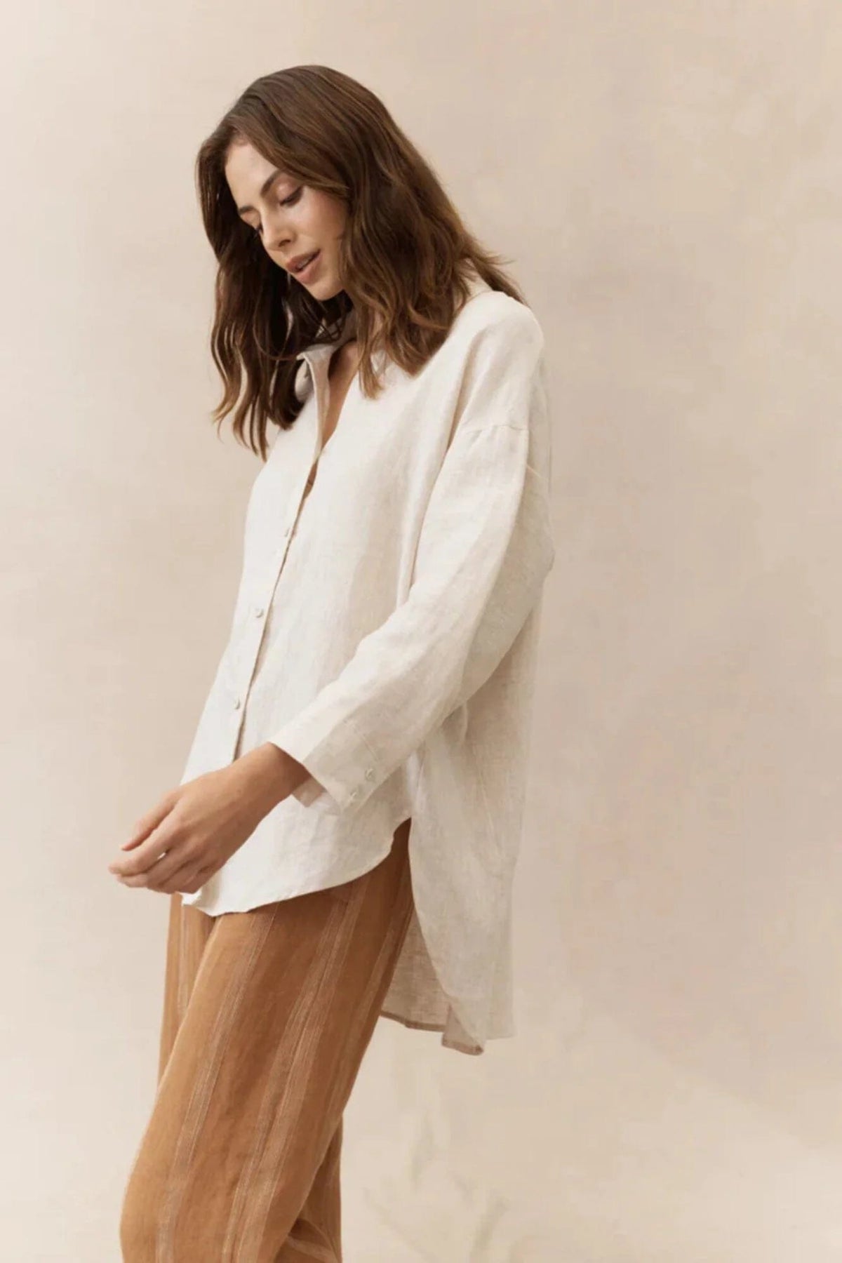 LITTLE LIES Boyfriend Shirt - Natural Shirts & Blouses - Zabecca Living