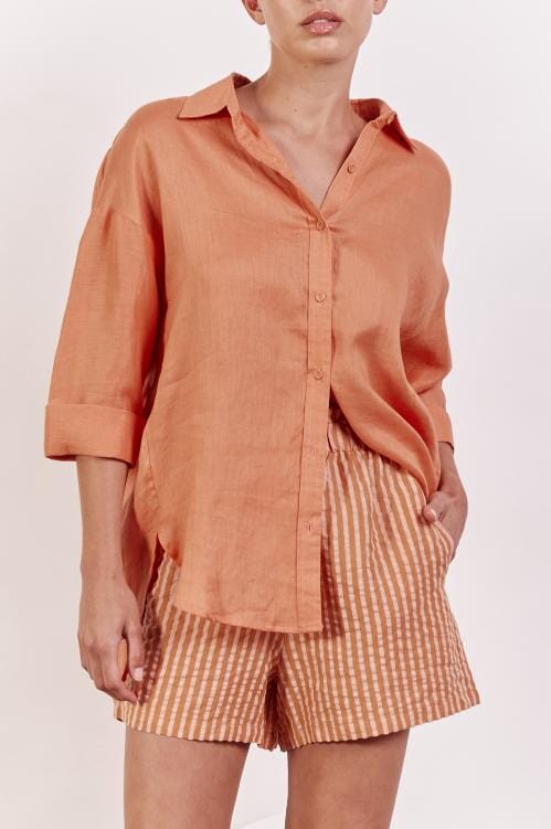 LITTLE LIES Boyfriend Shirt - Orange Shirts & Blouses - Zabecca Living