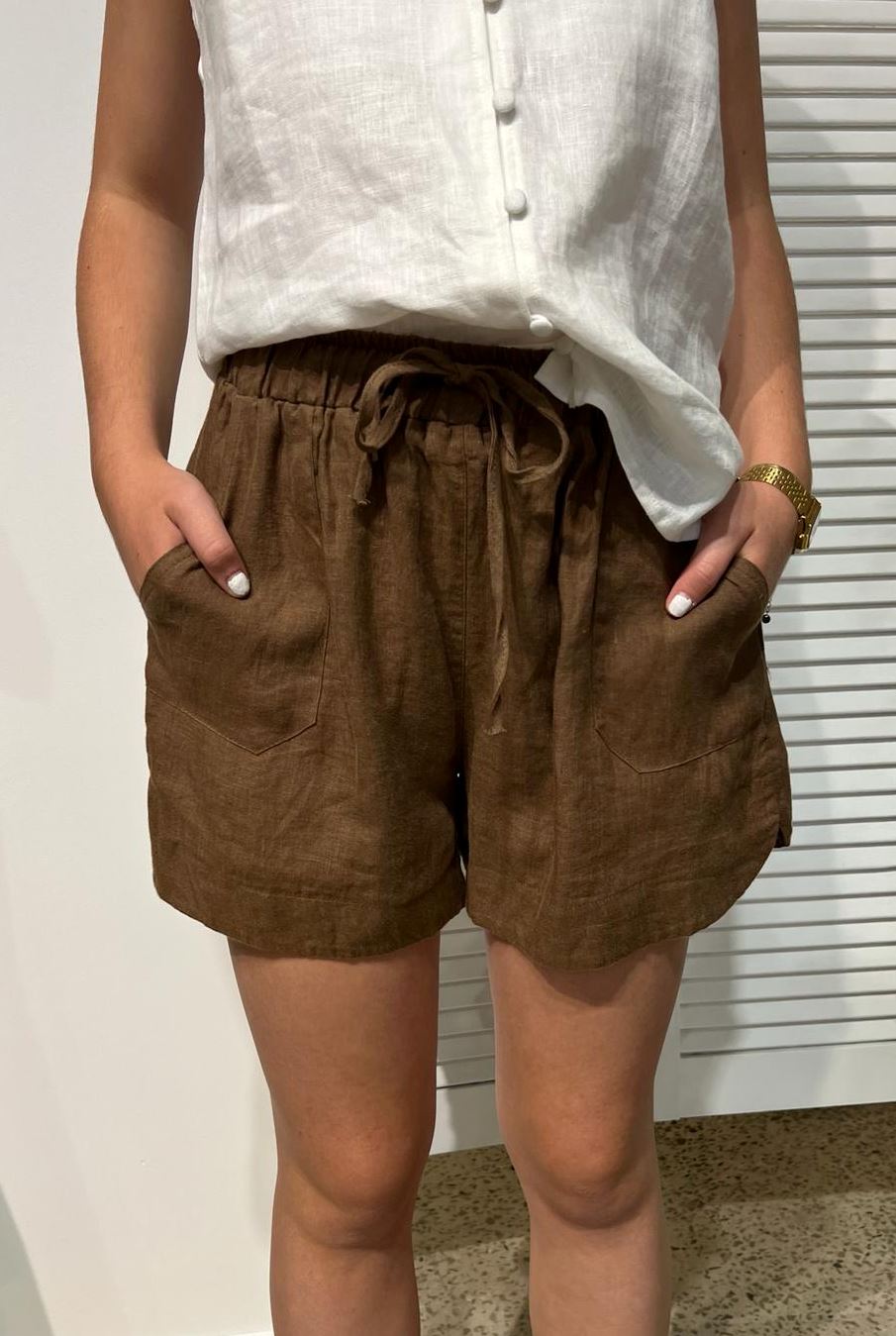 LITTLE LIES Bronte Linen Shorts - Mocha SHORTS - Zabecca Living