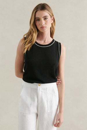 LITTLE LIES Contrast Spring Tank - Black / White Tank - Zabecca Living